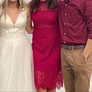 Pink midi wedding guest dress